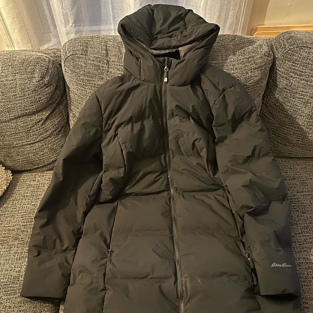 Long Black Hooded Puffer Coat